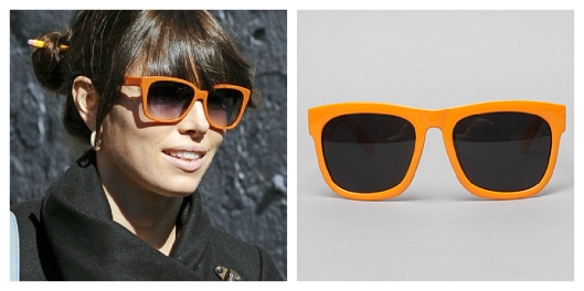 jessica biel neon orange sunglasses street style